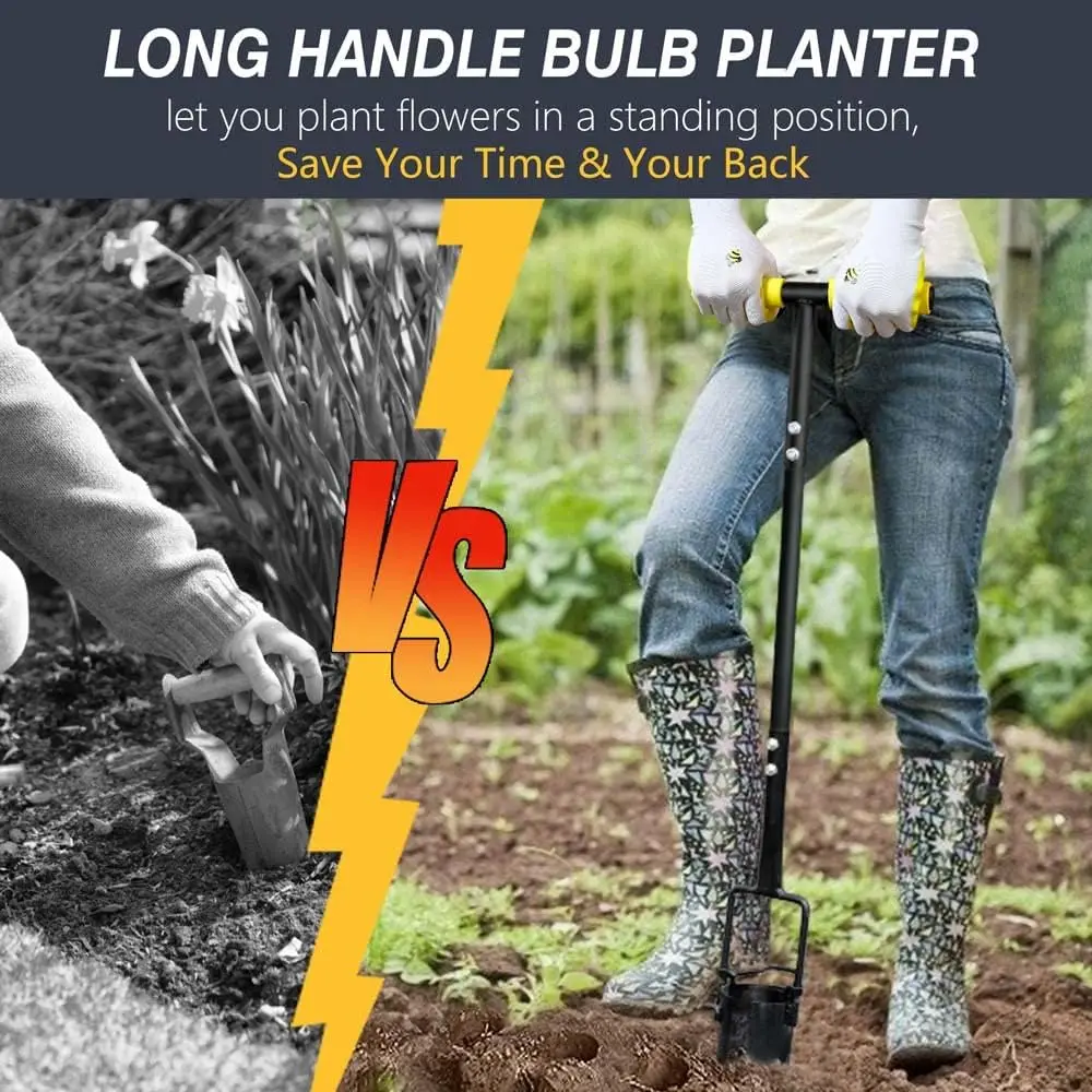 premium long handled bulb planter tool with soft grip heavy duty gardening transplanter with serrated base post hole diggers premium long handled bulb planter tool with soft grip heavy duty gardening transplanter with serrated base post hole diggers